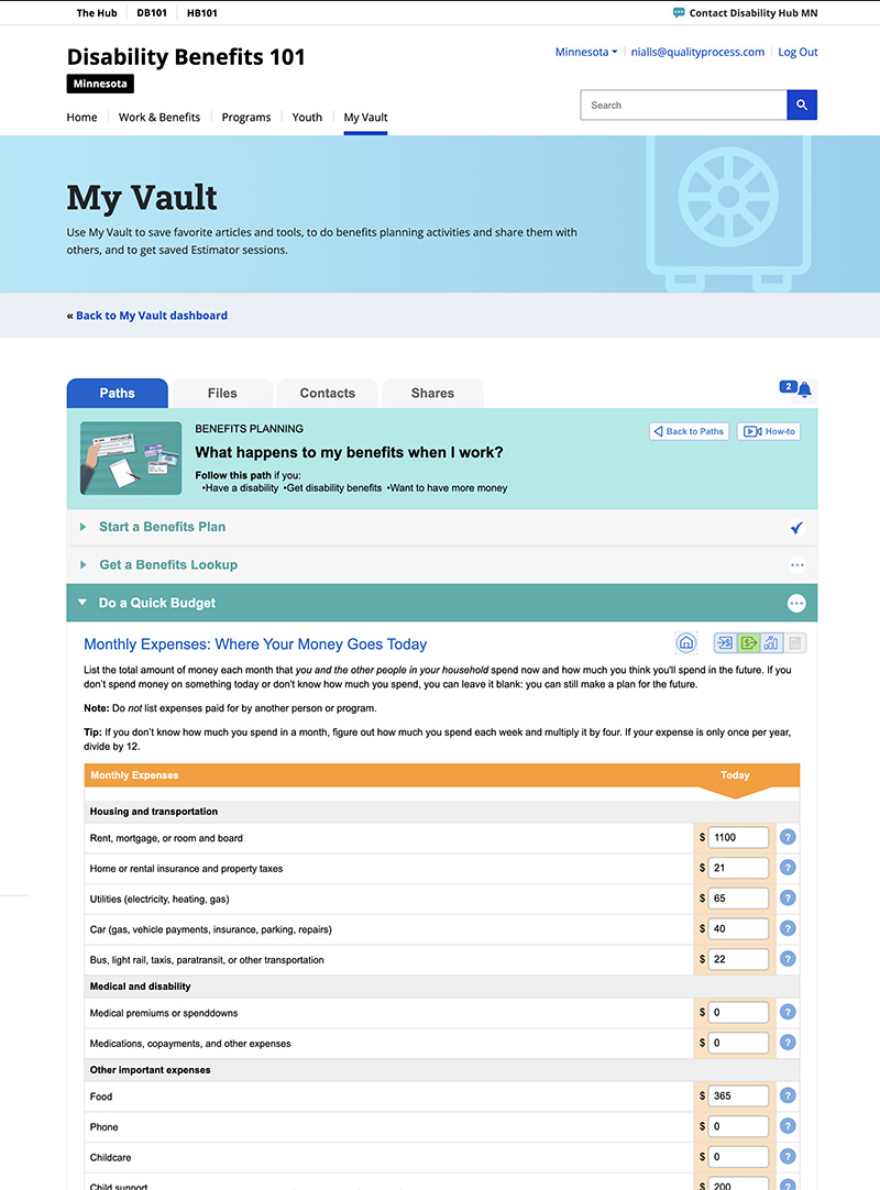 Disability Benefits Interface Design